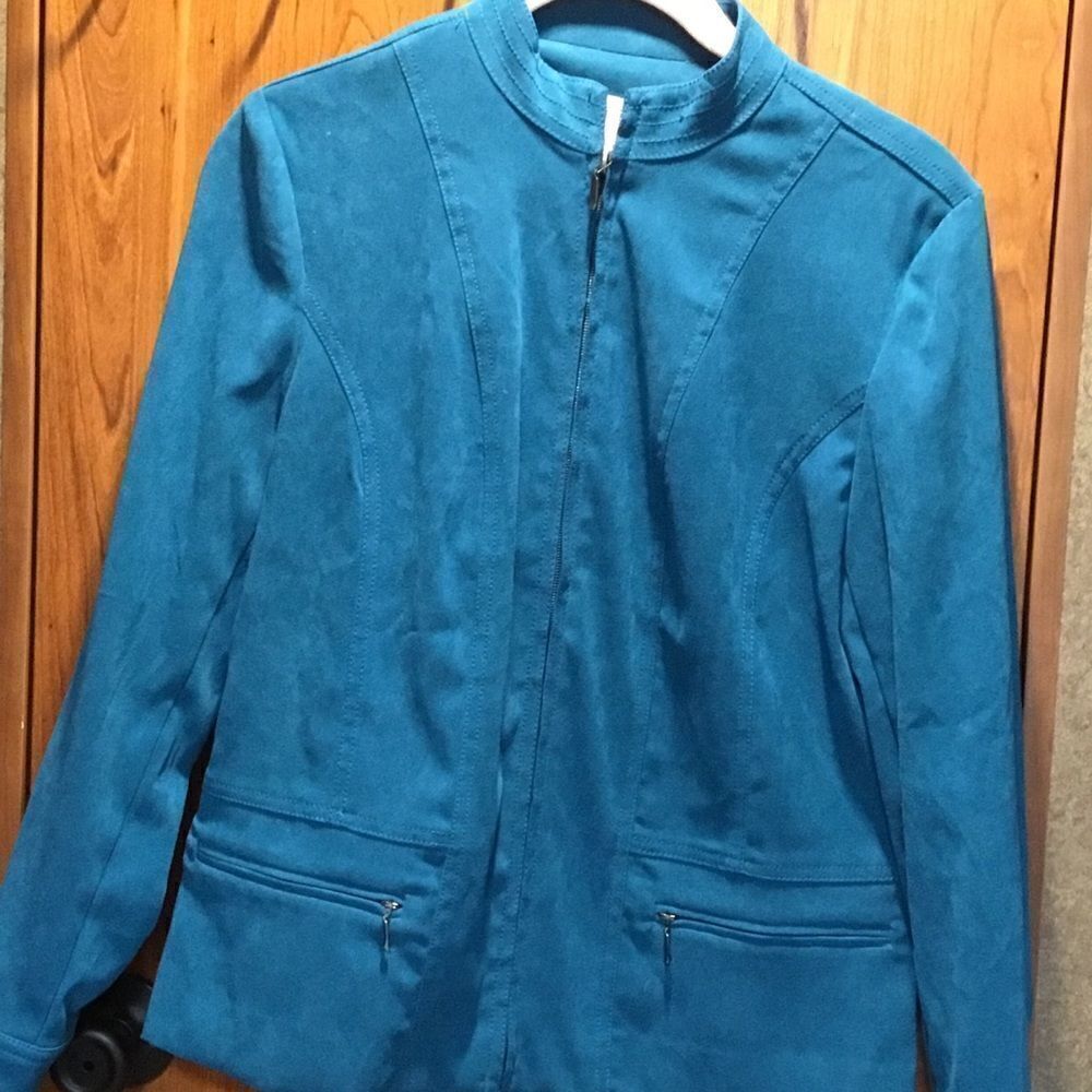 NWOT. JM Collection Peacock Blue Microfiber Jacket Size 4P